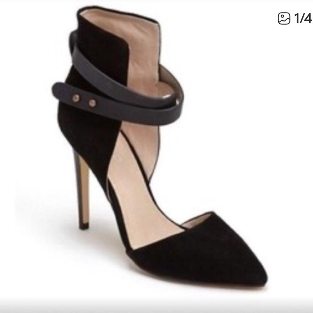 Joes jeans black suede high heels dorsay pumps with cross strap 7.5